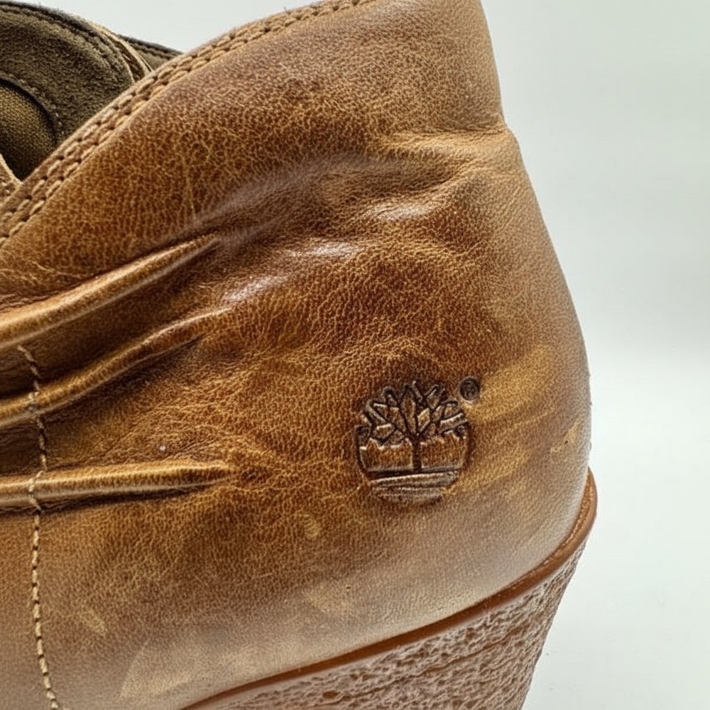 Timberland Brown Leather Peep Toe Ankle Booties Block Heel Zip Up 10 - Picture 8 of 14